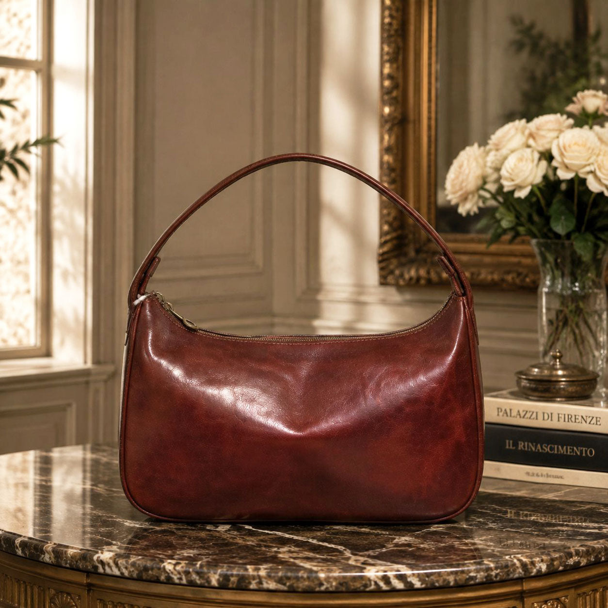 Leonia Hand-Dyed Italian Leather Crescent Hobo Bag