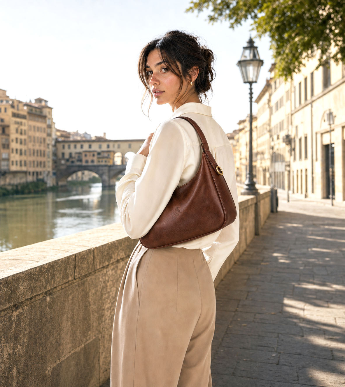 Leonia Hand-Dyed Italian Leather Crescent Hobo Bag