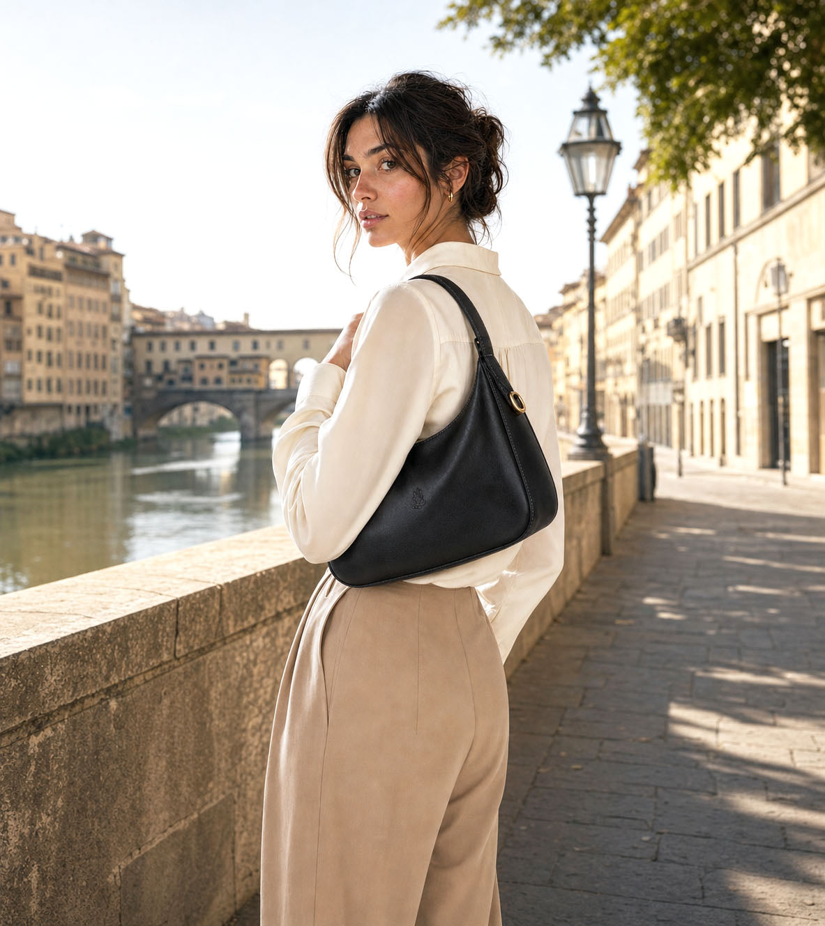 Leonia Hand-Dyed Italian Leather Crescent Hobo Bag