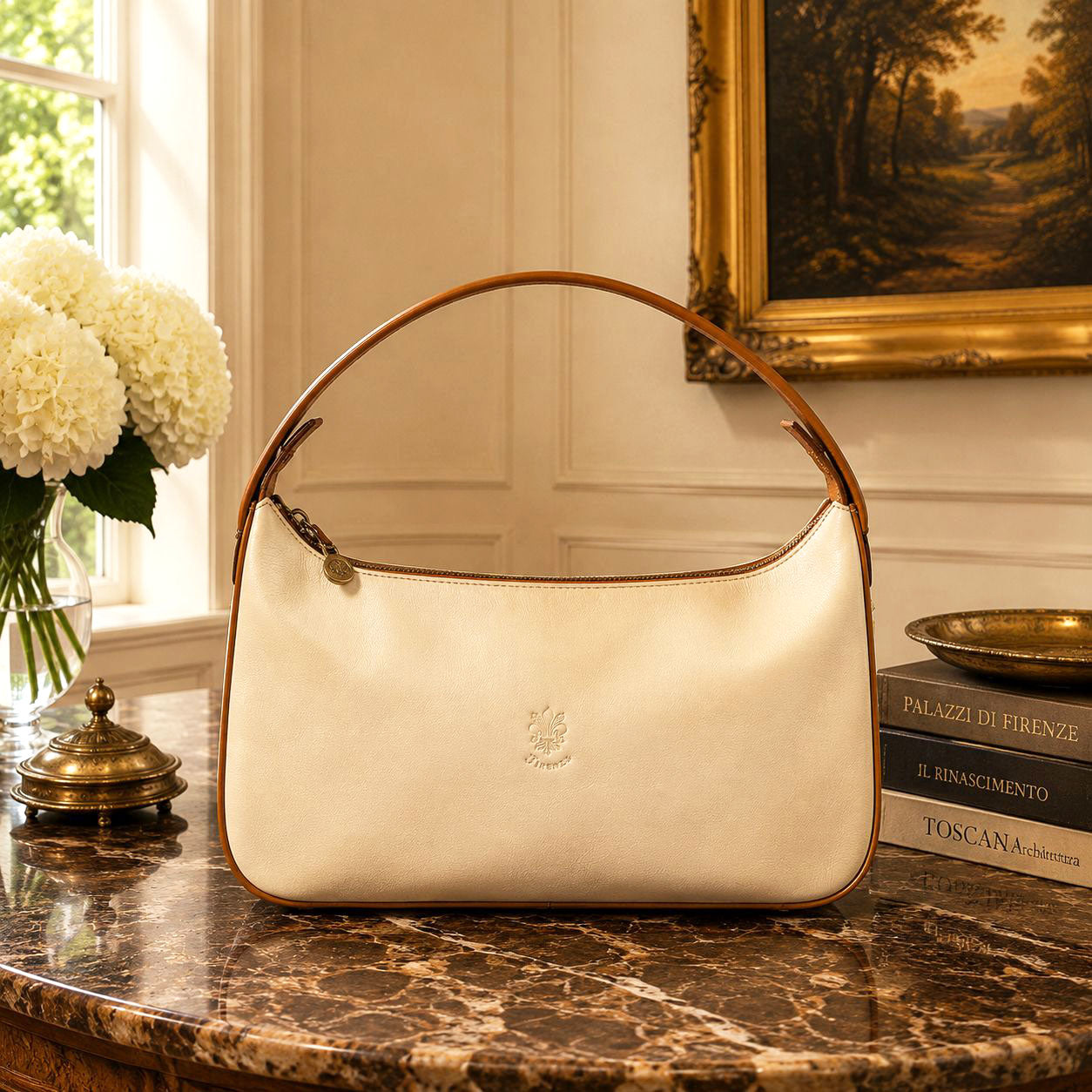 Leonia Hand-Dyed Italian Leather Crescent Hobo Bag