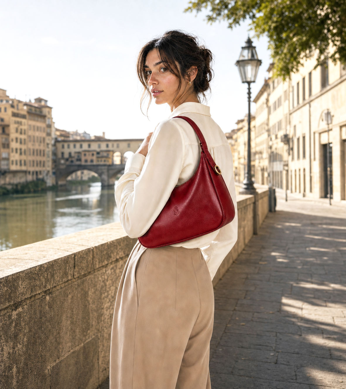 Leonia Hand-Dyed Italian Leather Crescent Hobo Bag