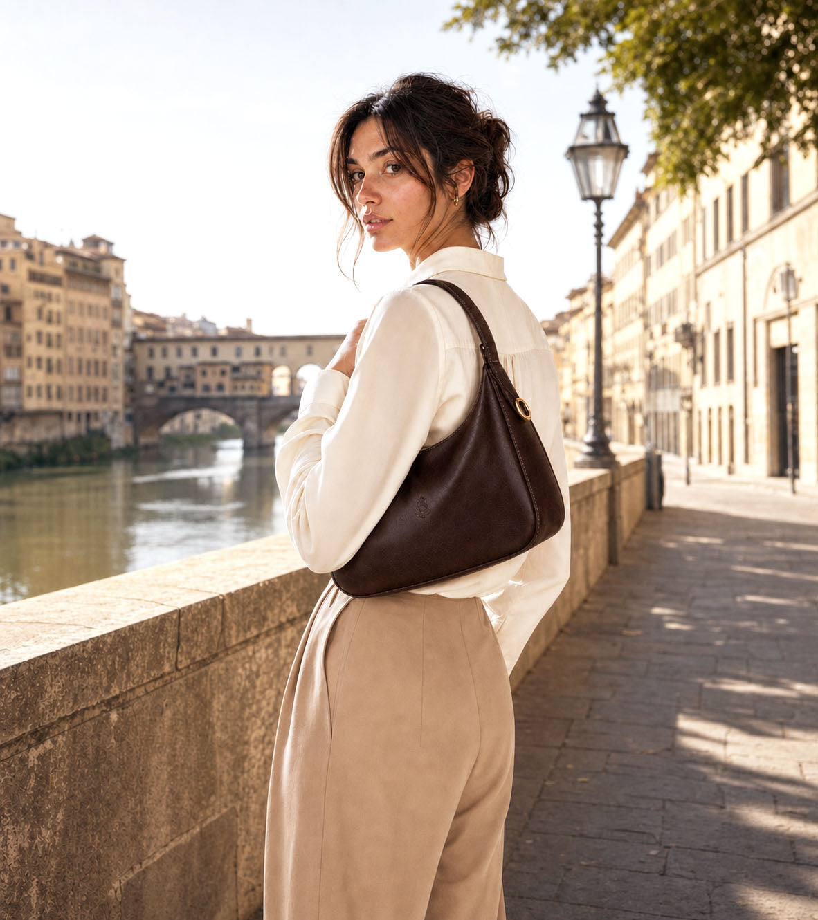 Leonia Hand-Dyed Italian Leather Crescent Hobo Bag