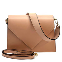 Beige handbag with a strap on a white background