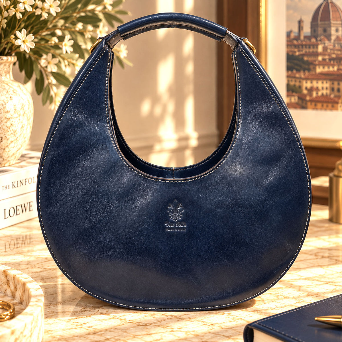 Sabina Hand-Dyed Leather Half-Moon Shoulder Bag - view 19