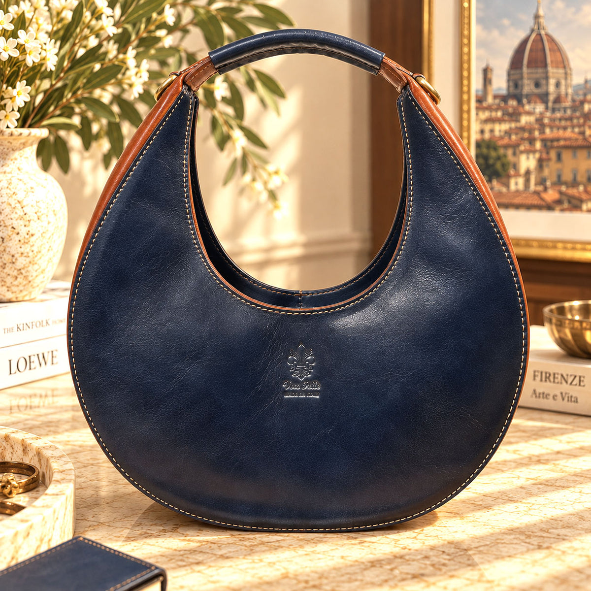 Sabina Hand-Dyed Leather Half-Moon Shoulder Bag - view 22