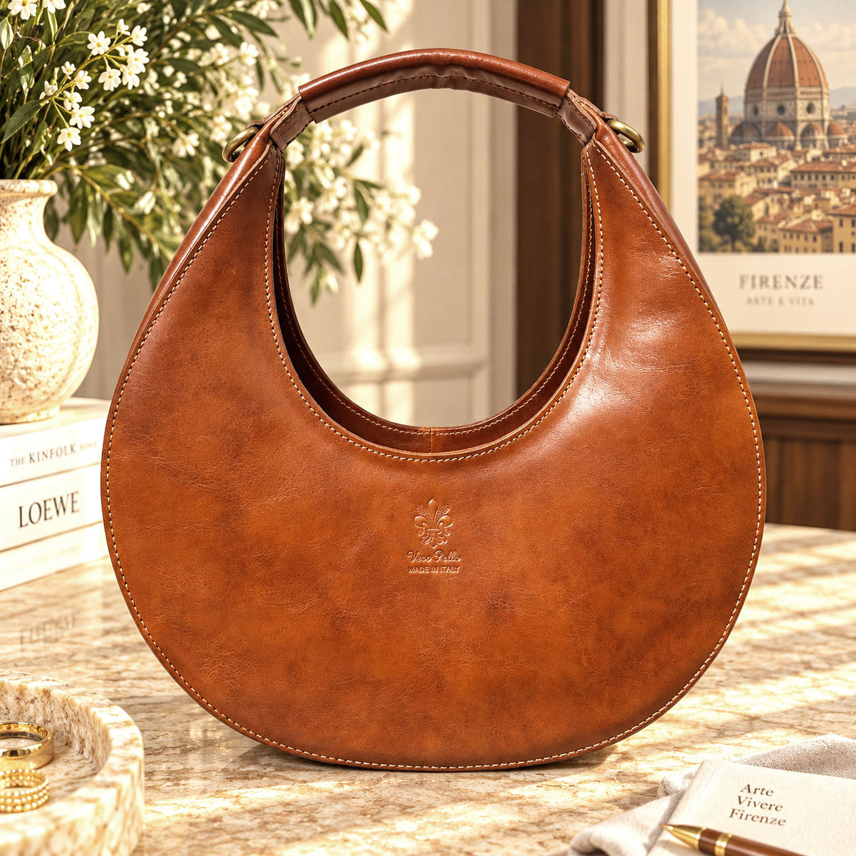 Sabina Hand-Dyed Leather Half-Moon Shoulder Bag - view 31