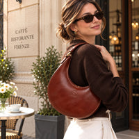 Sabina Hand-Dyed Leather Half-Moon Shoulder Bag - view 12