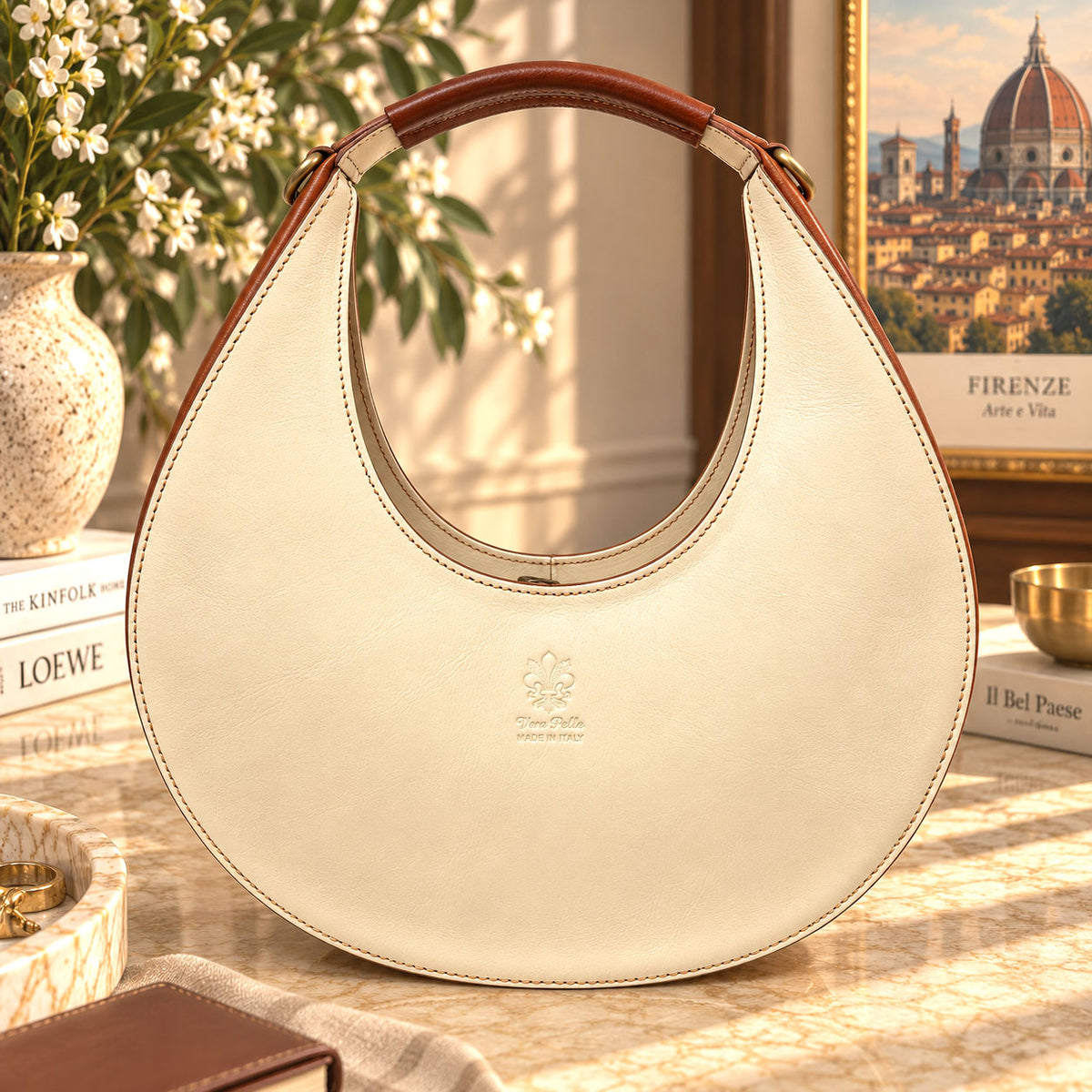 Sabina Hand-Dyed Leather Half-Moon Shoulder Bag - view 1