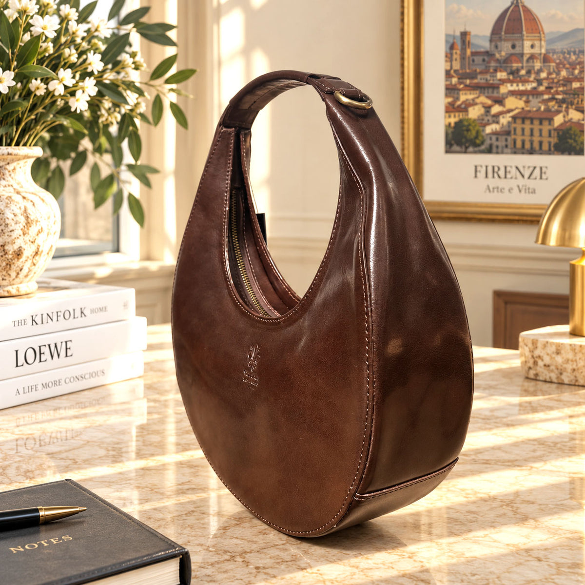 Sabina Hand-Dyed Leather Half-Moon Shoulder Bag - view 14