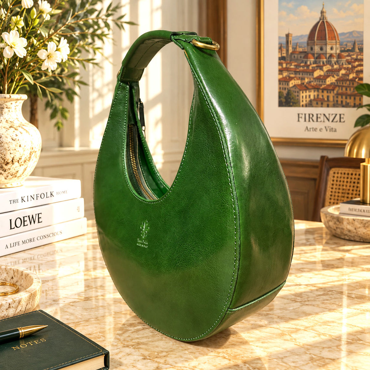 Sabina Hand-Dyed Leather Half-Moon Shoulder Bag - view 26