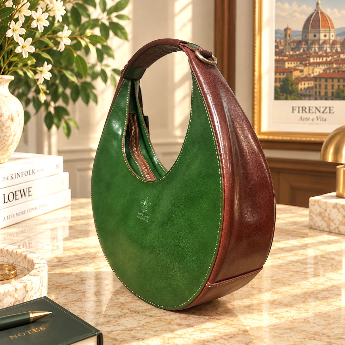 Sabina Hand-Dyed Leather Half-Moon Shoulder Bag - view 17