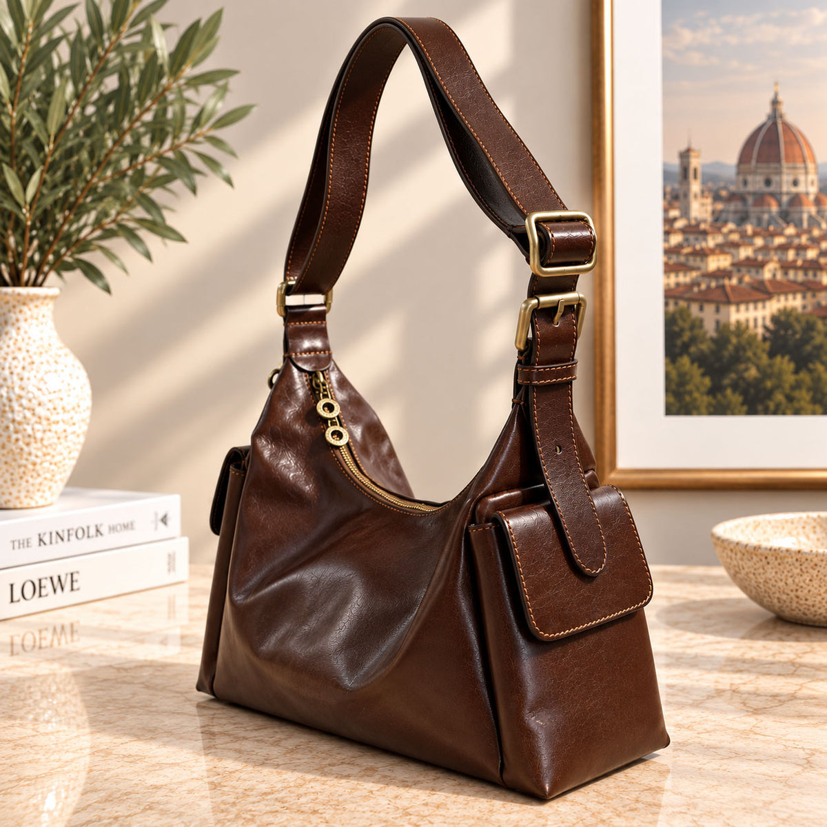 Benedetta Hand-Dyed Italian Leather Hobo Bag - view 9