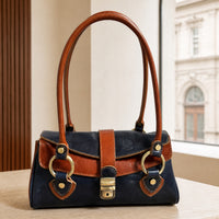 Tosca Dual-Compartment Italian Leather Baguette Bag