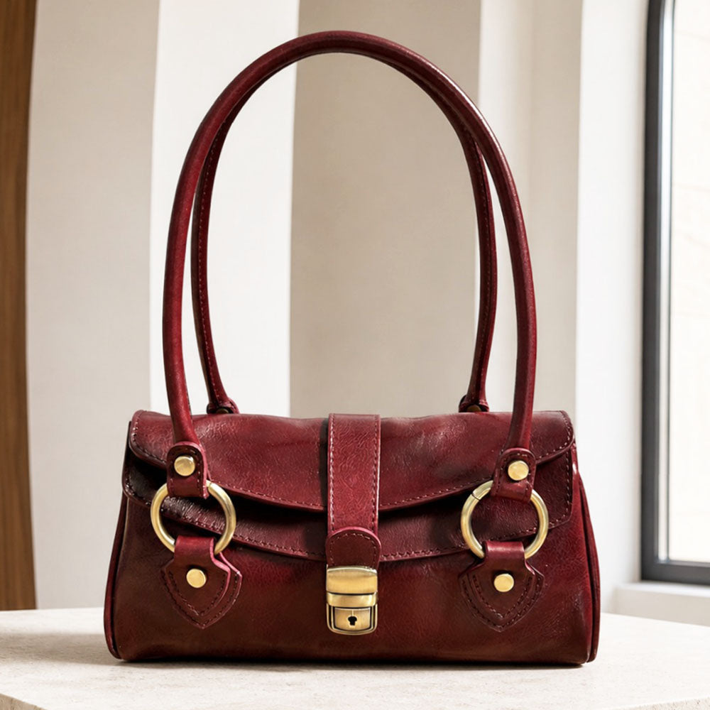 Tosca Dual-Compartment Italian Leather Baguette Bag