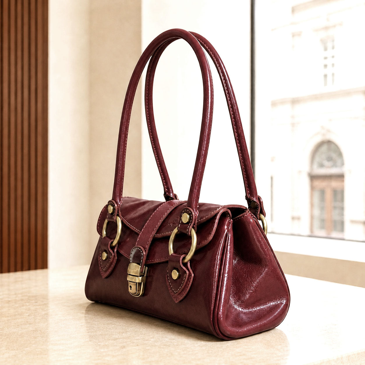 Tosca Dual-Compartment Italian Leather Baguette Bag