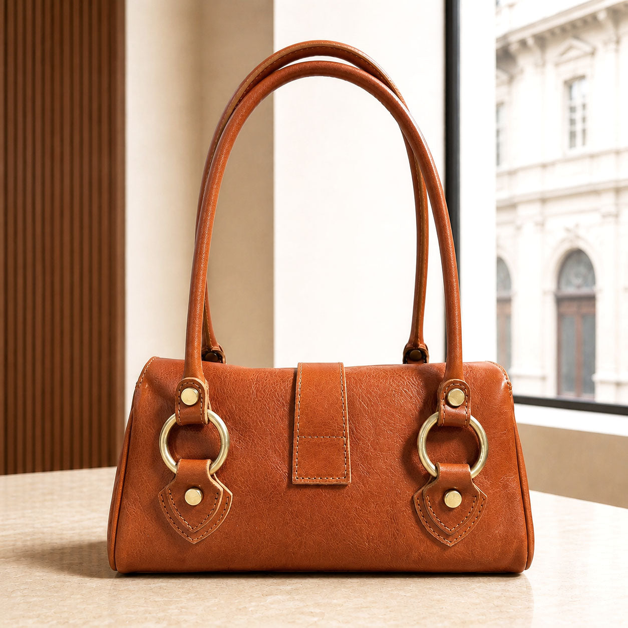 Tosca Dual-Compartment Italian Leather Baguette Bag