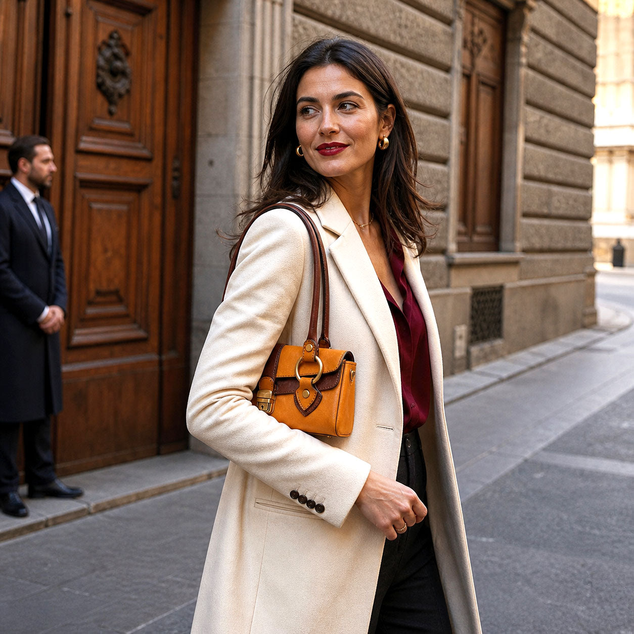 Tosca Dual-Compartment Italian Leather Baguette Bag