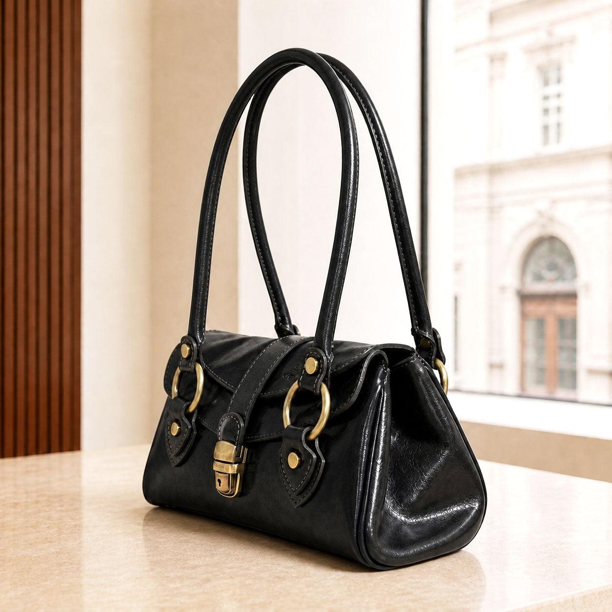 Tosca Dual-Compartment Italian Leather Baguette Bag