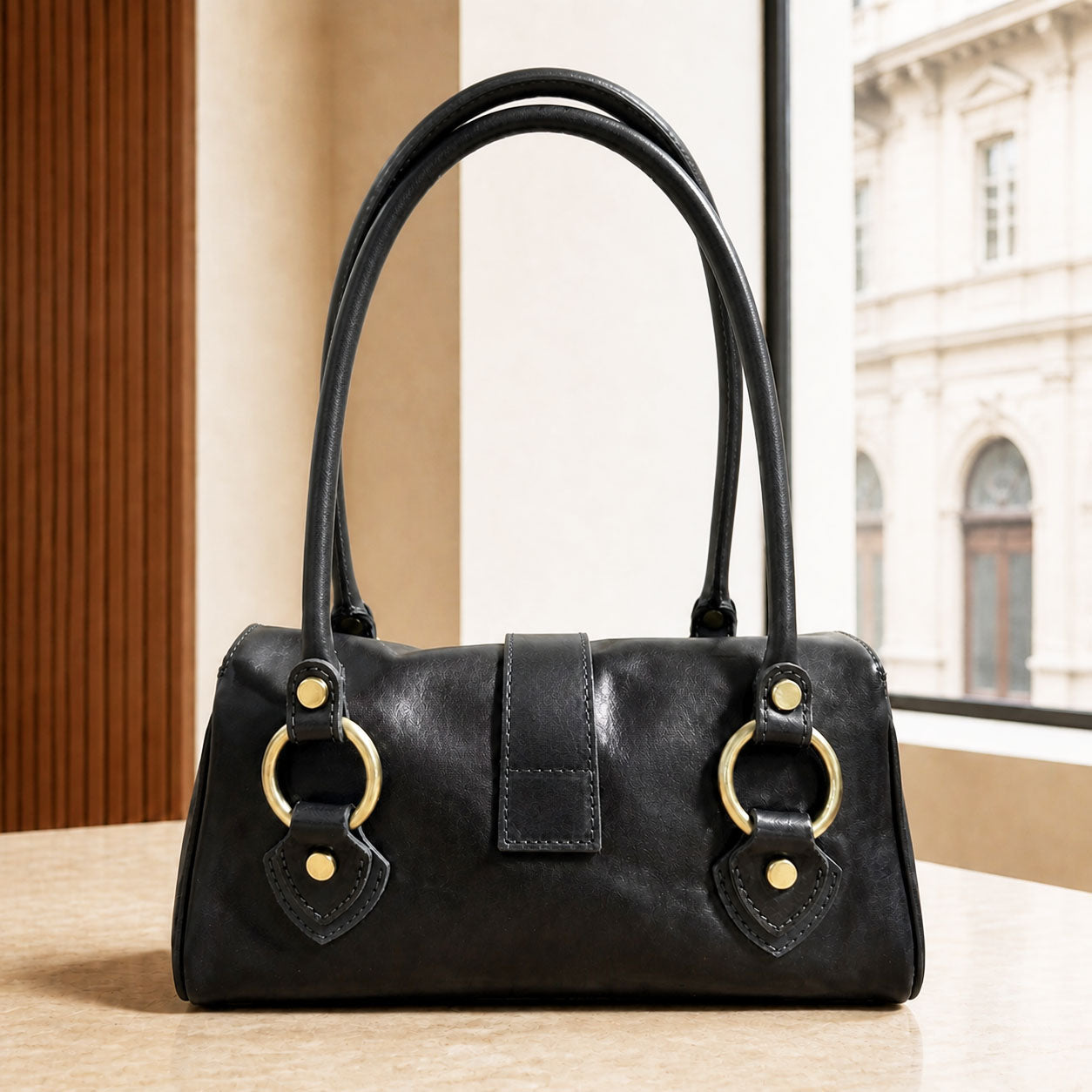 Tosca Dual-Compartment Italian Leather Baguette Bag