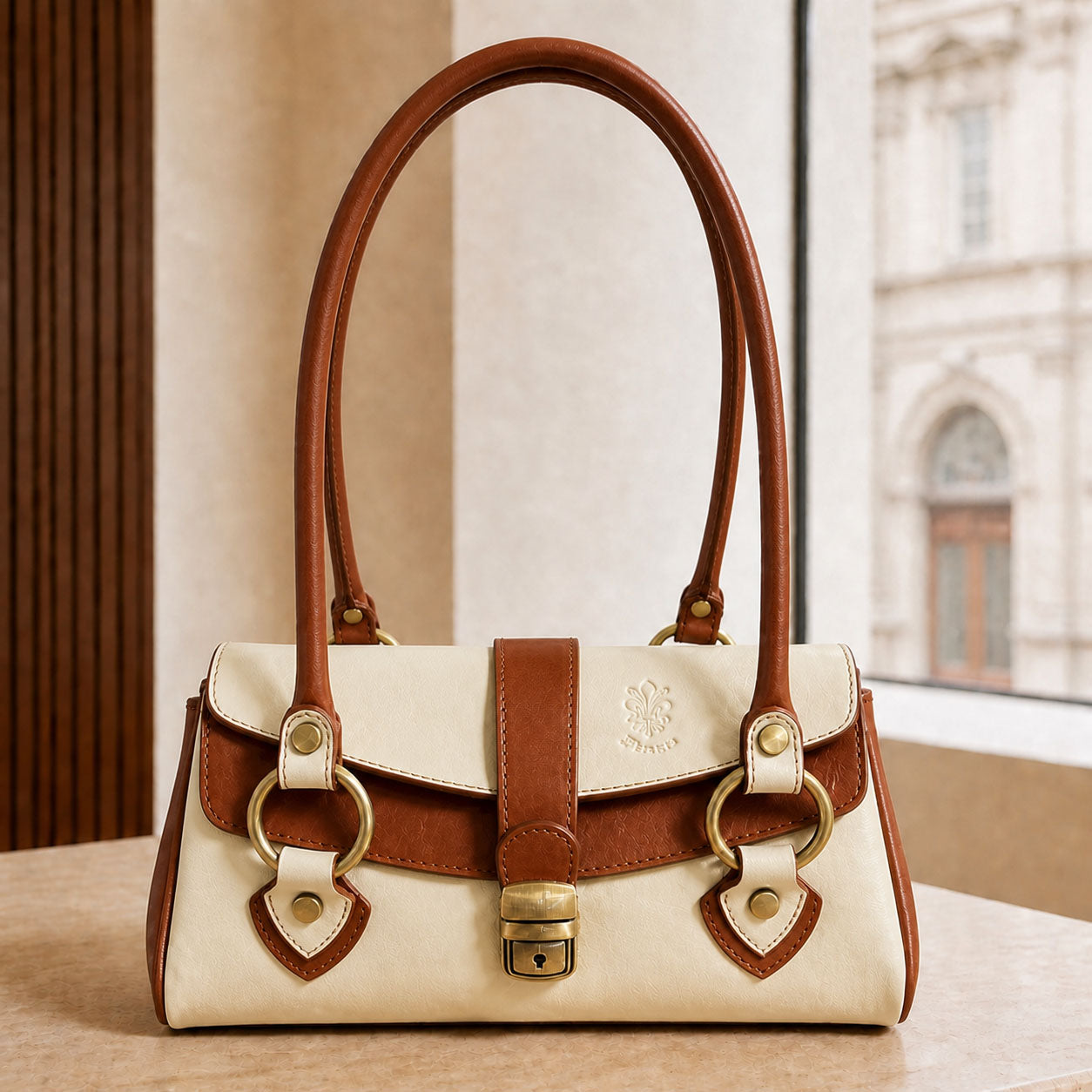 Tosca Dual-Compartment Italian Leather Baguette Bag