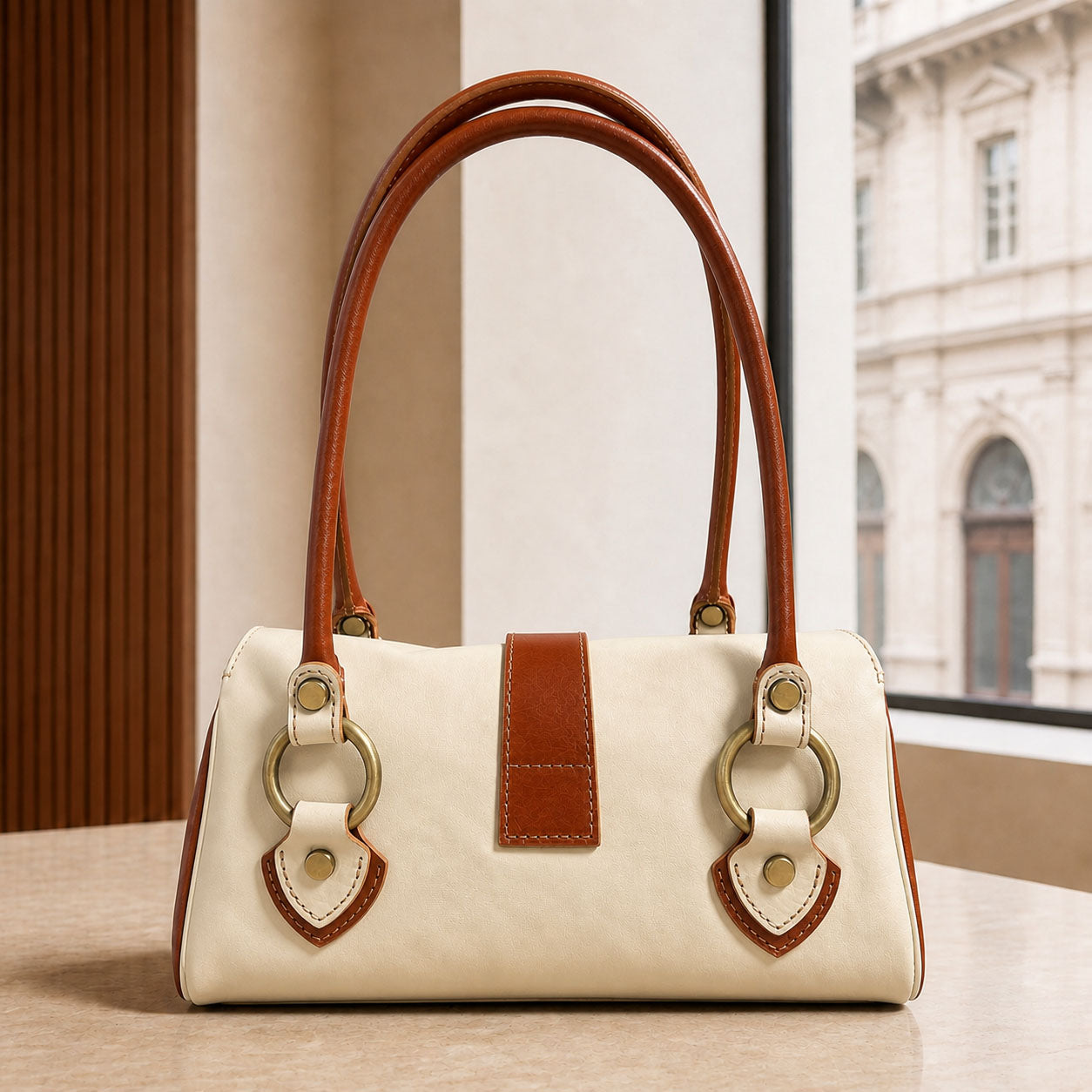 Tosca Dual-Compartment Italian Leather Baguette Bag