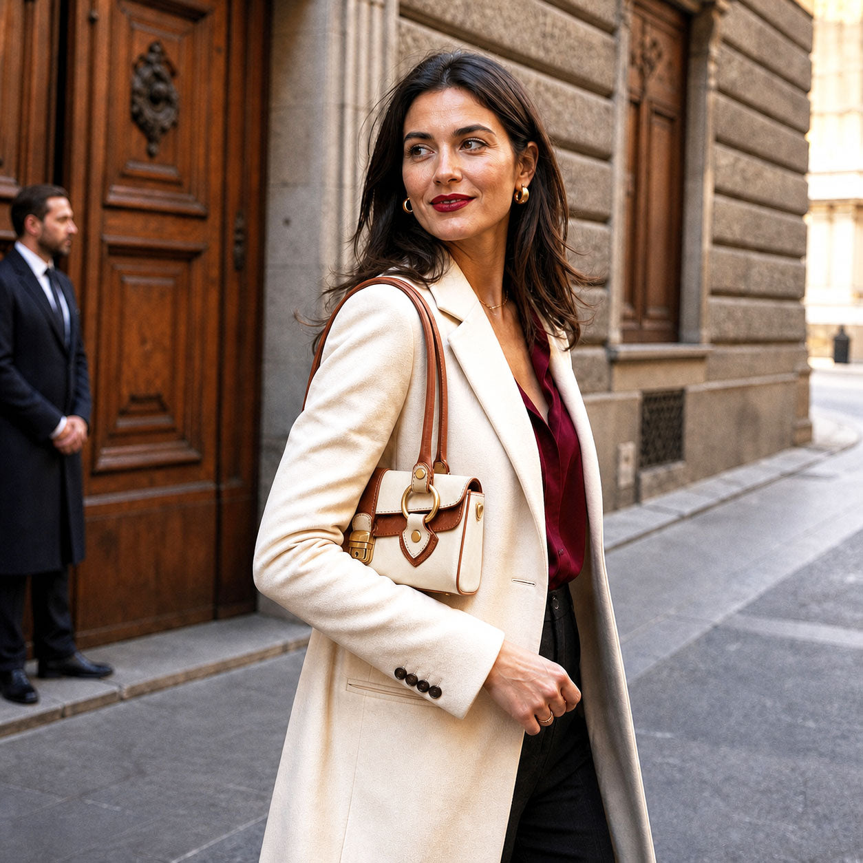 Tosca Dual-Compartment Italian Leather Baguette Bag