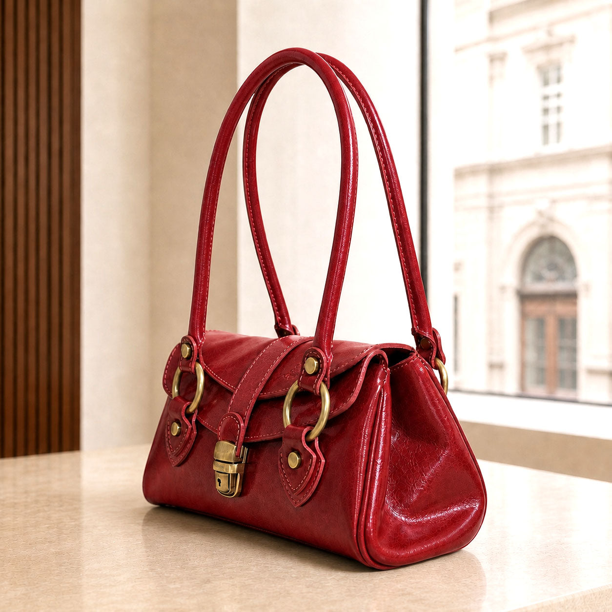 Tosca Dual-Compartment Italian Leather Baguette Bag