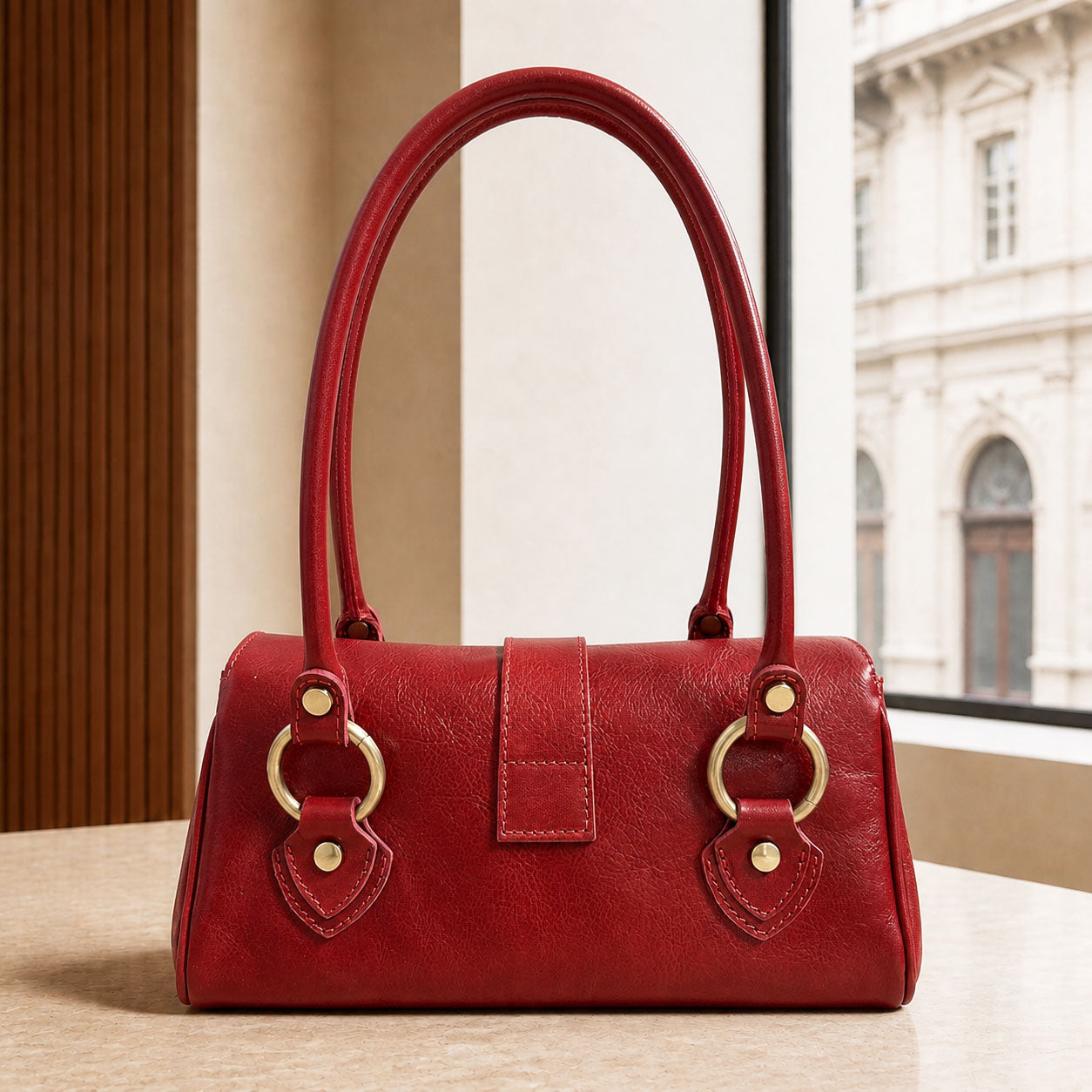 Tosca Dual-Compartment Italian Leather Baguette Bag