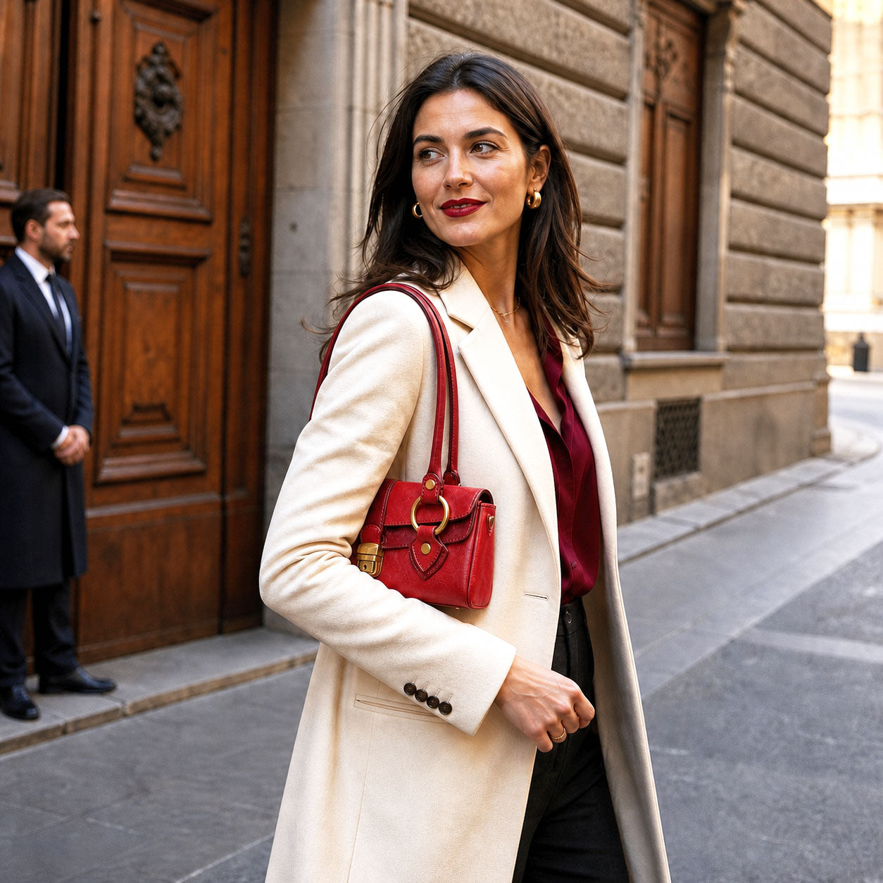 Tosca Dual-Compartment Italian Leather Baguette Bag