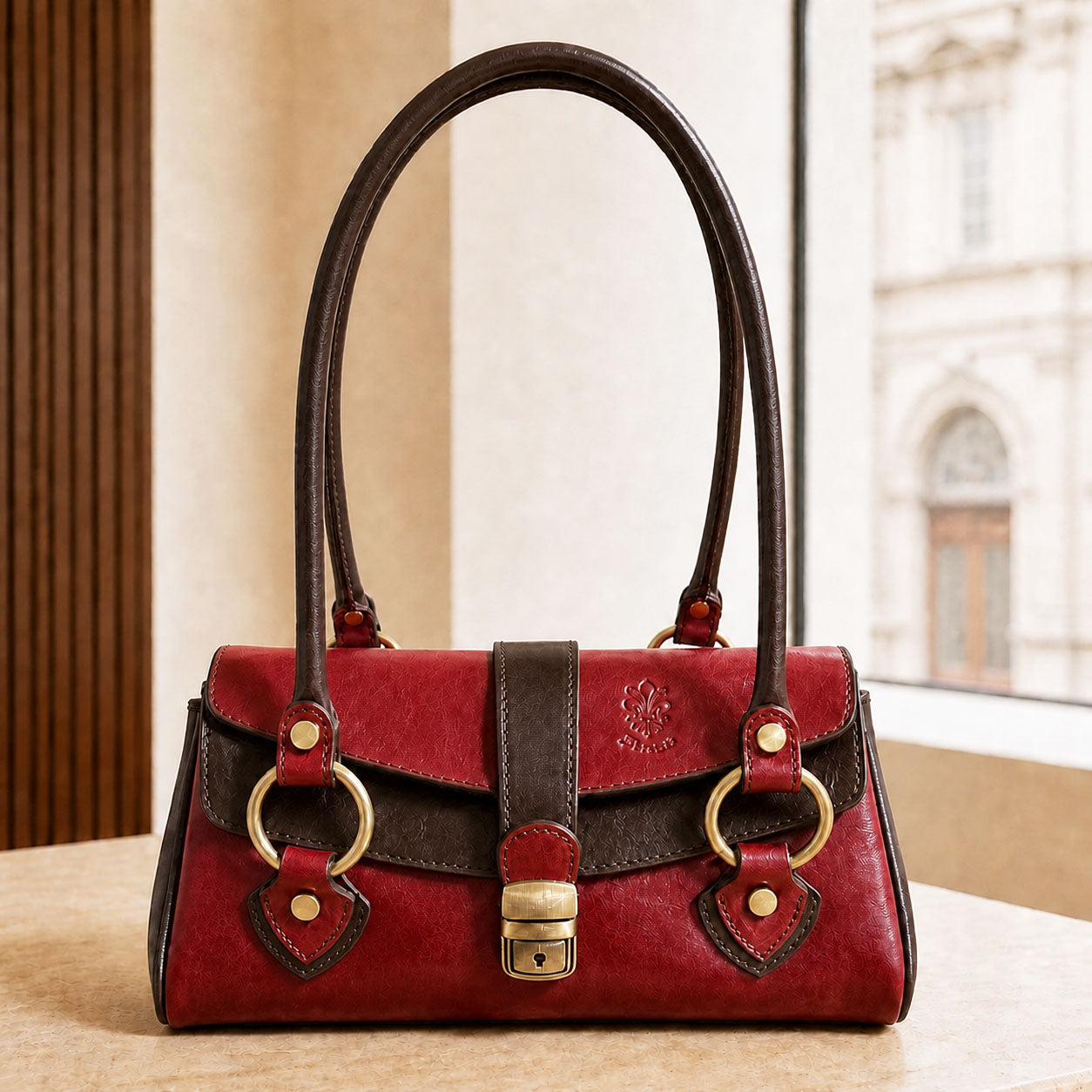 Tosca Dual-Compartment Italian Leather Baguette Bag