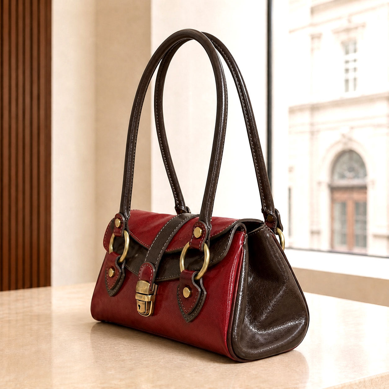 Tosca Dual-Compartment Italian Leather Baguette Bag