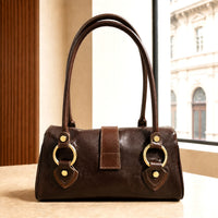 Tosca Dual-Compartment Italian Leather Baguette Bag