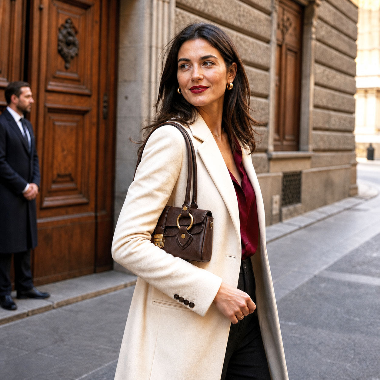 Tosca Dual-Compartment Italian Leather Baguette Bag