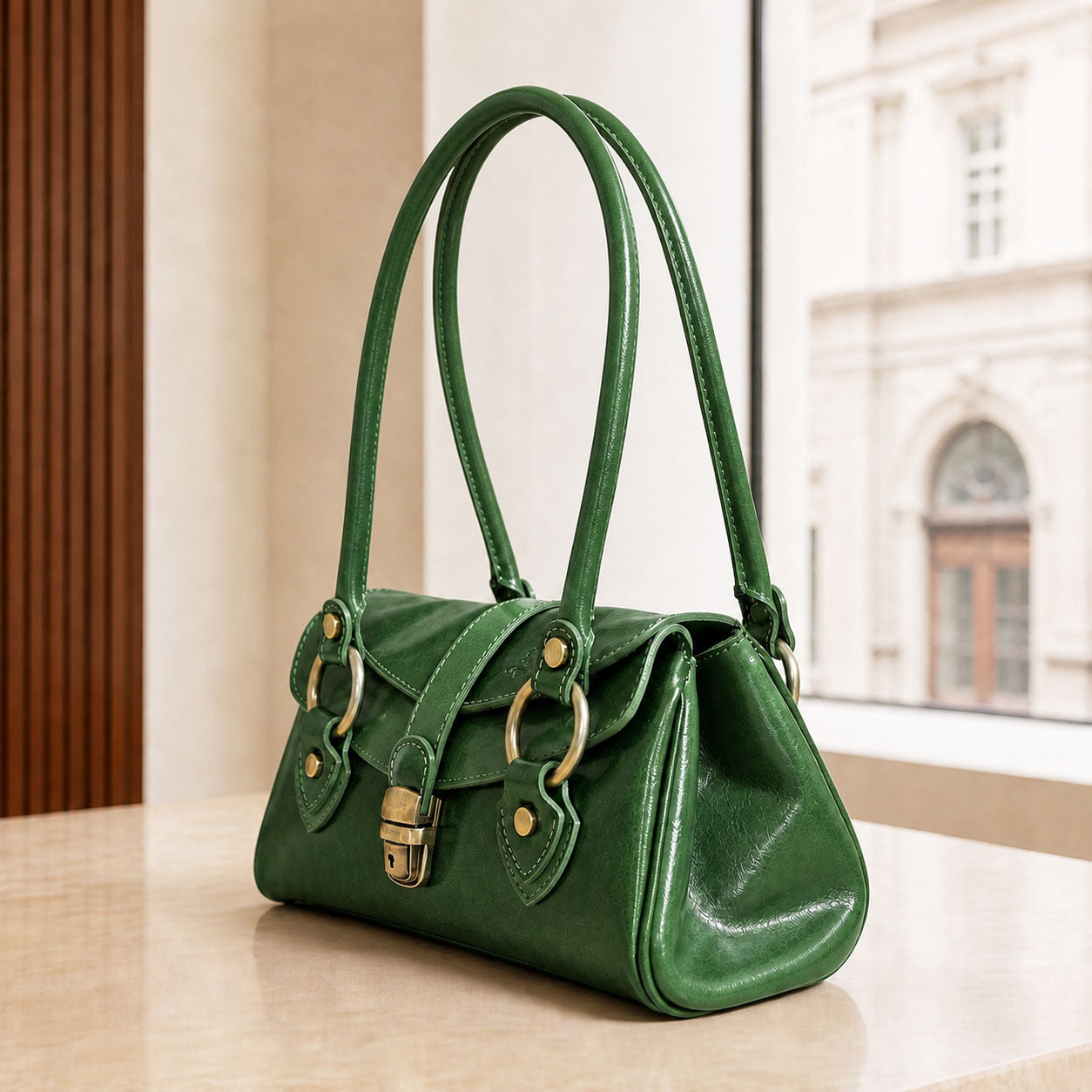Tosca Dual-Compartment Italian Leather Baguette Bag