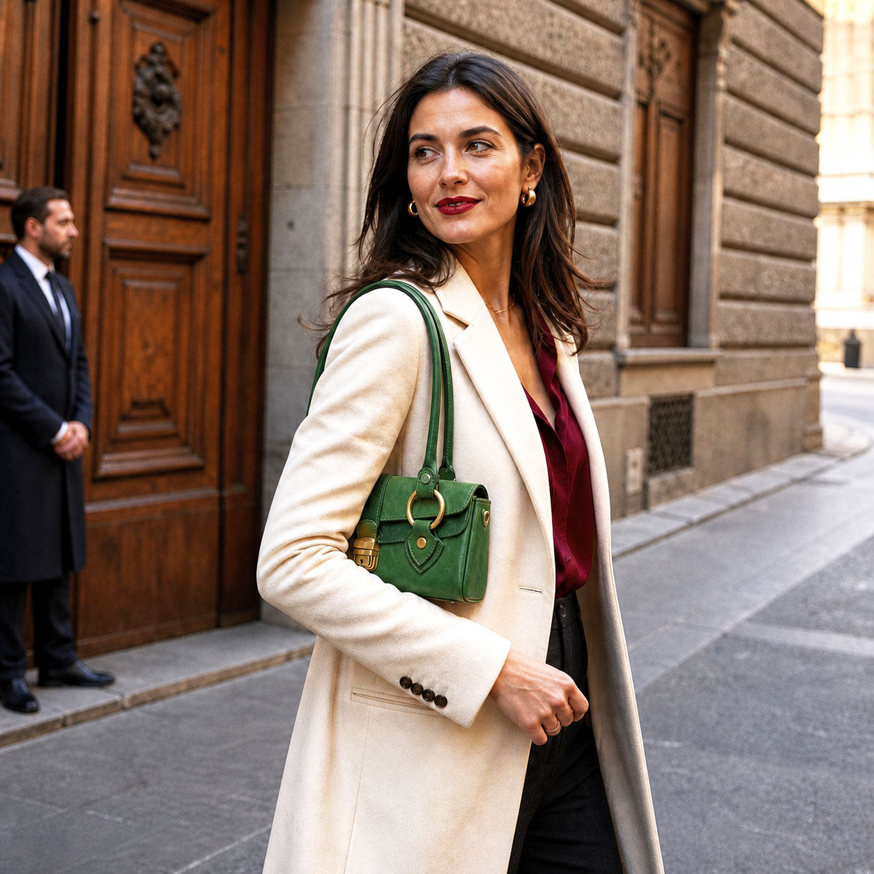 Tosca Dual-Compartment Italian Leather Baguette Bag