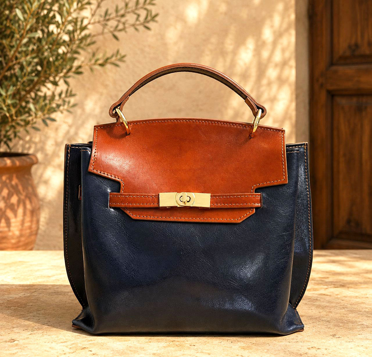 Adelasia Hand-Dyed Italian Leather Top Handle Bag