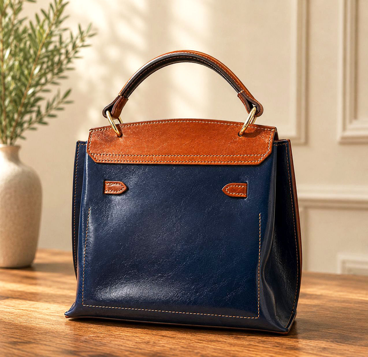 Adelasia Hand-Dyed Italian Leather Top Handle Bag