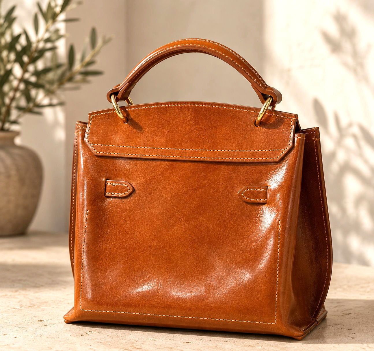 Adelasia Hand-Dyed Italian Leather Top Handle Bag