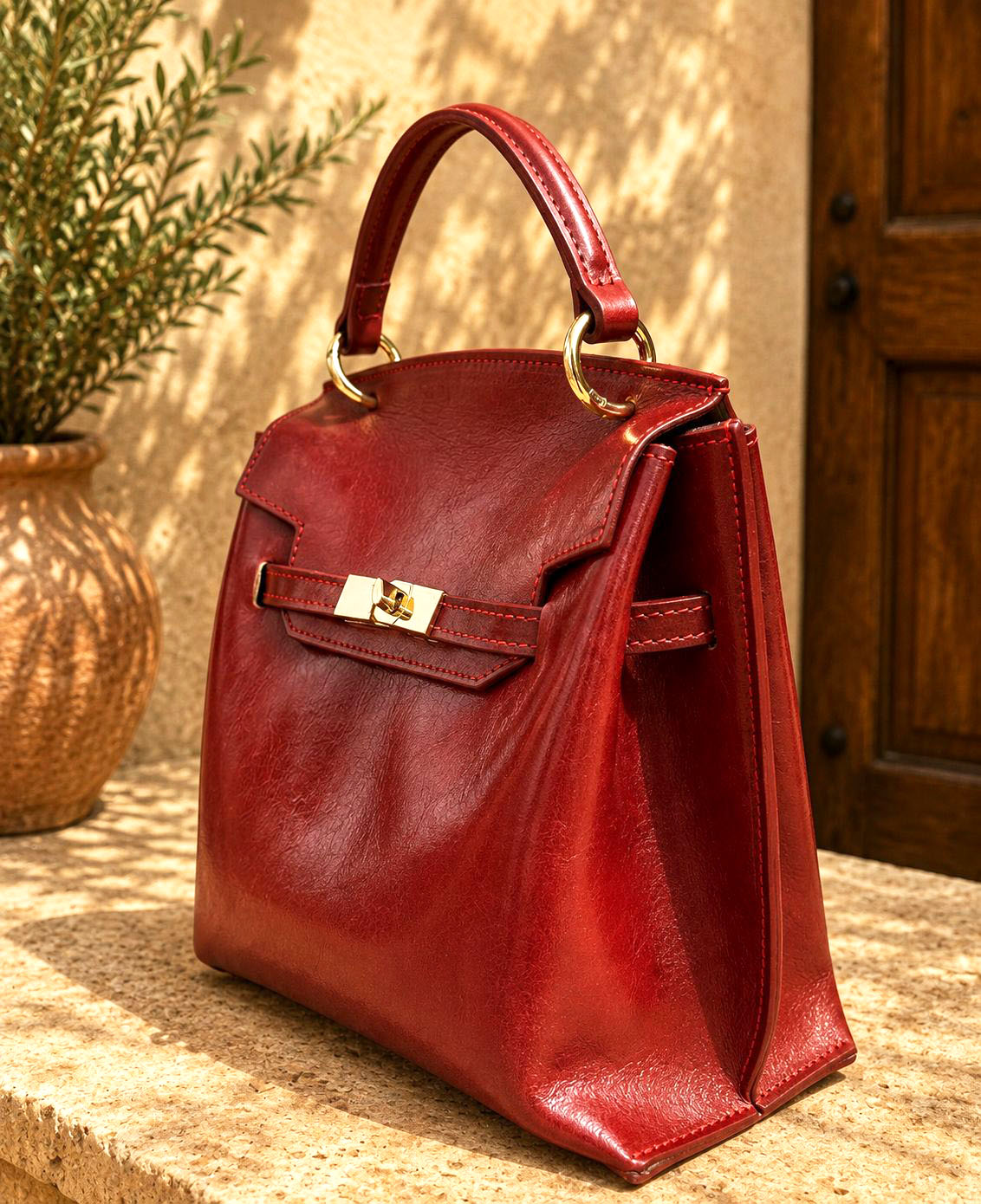 Adelasia Hand-Dyed Italian Leather Top Handle Bag