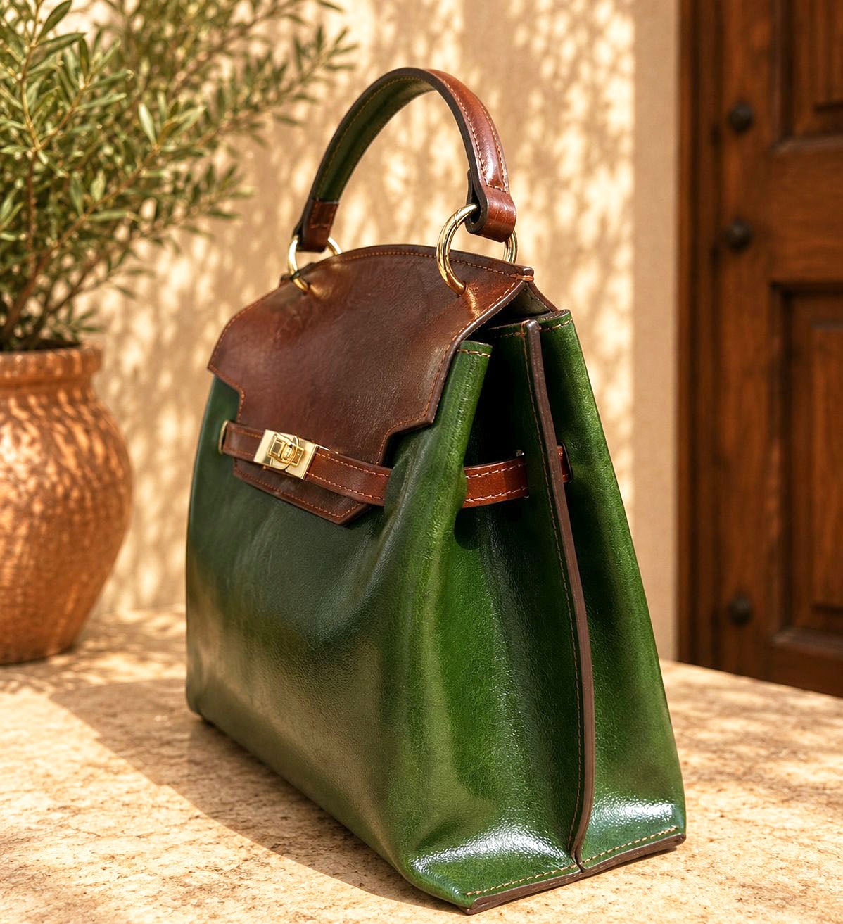 Adelasia Hand-Dyed Italian Leather Top Handle Bag