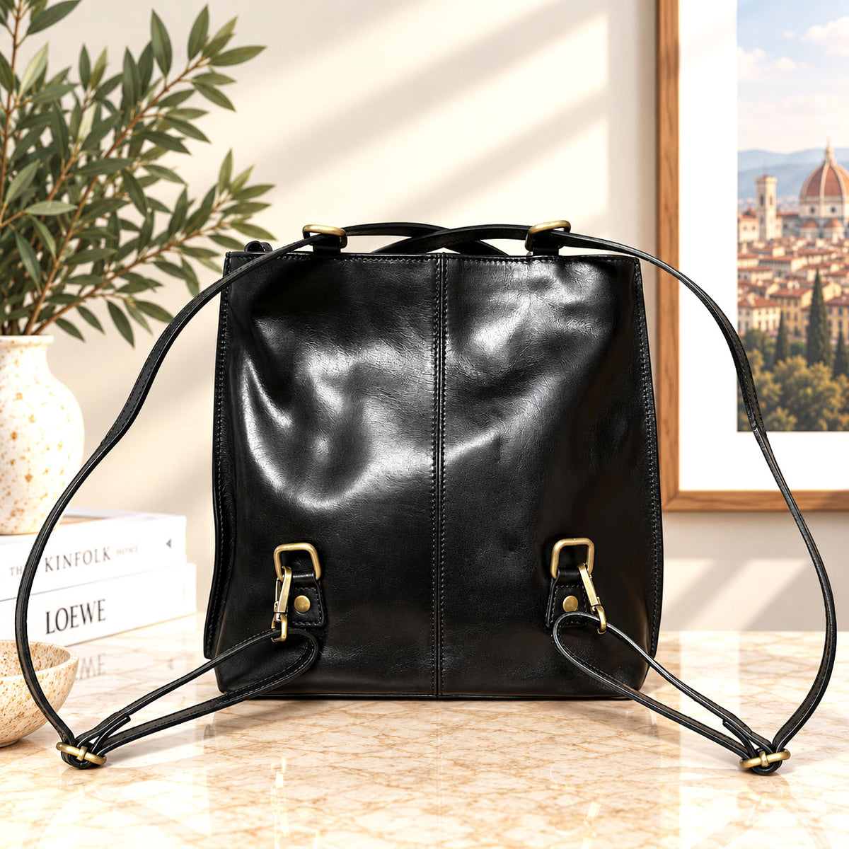 Clotilde Hand-Dyed Leather Convertible Backpack - view 3