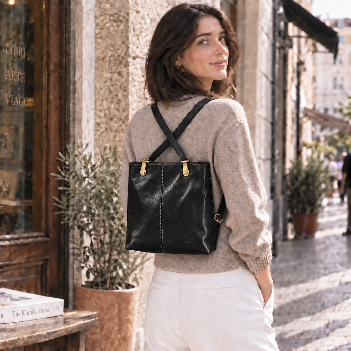 Clotilde Hand-Dyed Leather Convertible Backpack - view 5