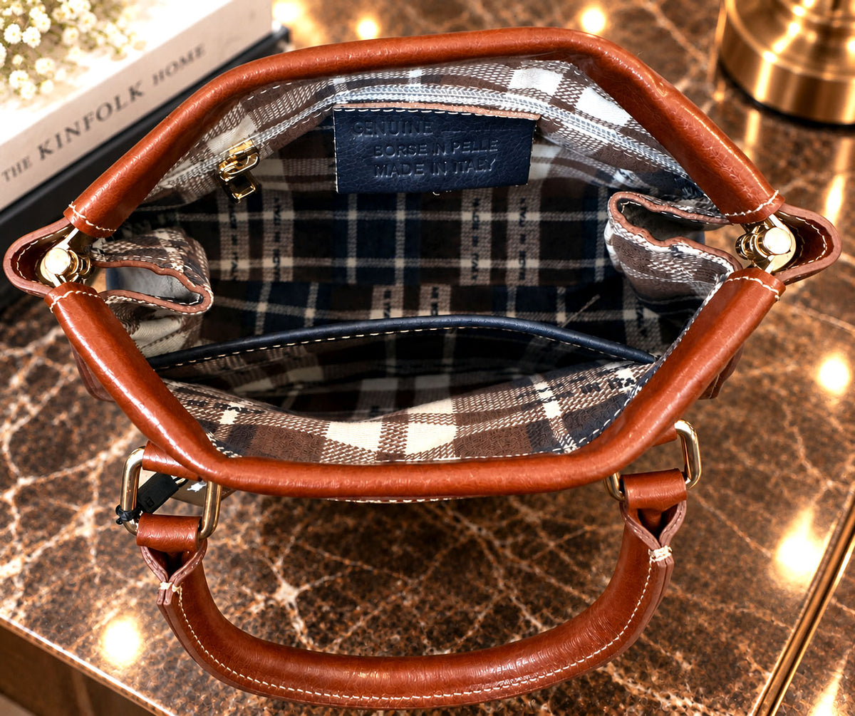Ersilia Hand-Dyed Leather Spring-Frame Satchel - view 22