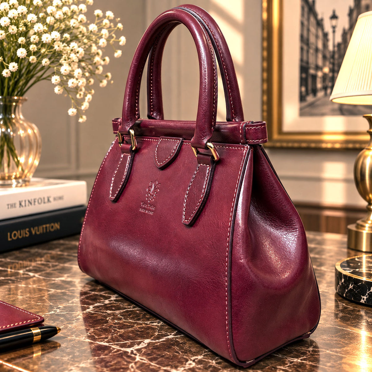 Ersilia Hand-Dyed Leather Spring-Frame Satchel - view 8