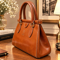 Ersilia Hand-Dyed Leather Spring-Frame Satchel - view 29