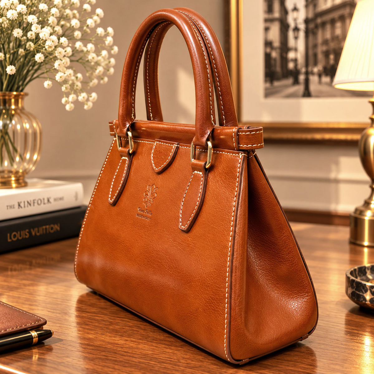 Ersilia Hand-Dyed Leather Spring-Frame Satchel - view 29