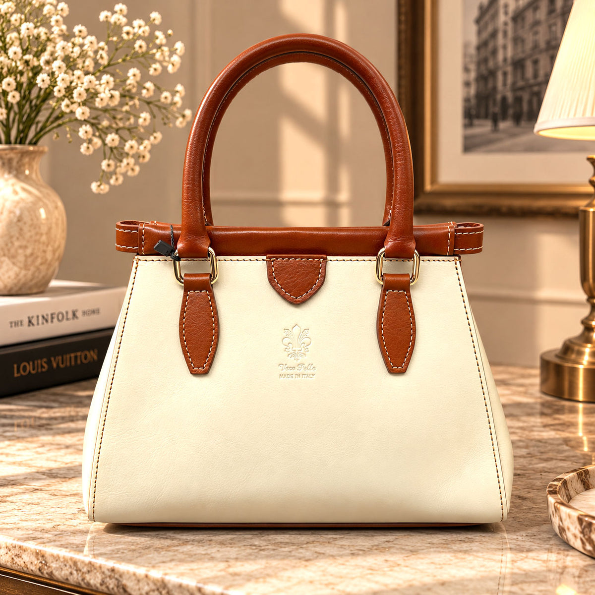 Ersilia Hand-Dyed Leather Spring-Frame Satchel - view 1