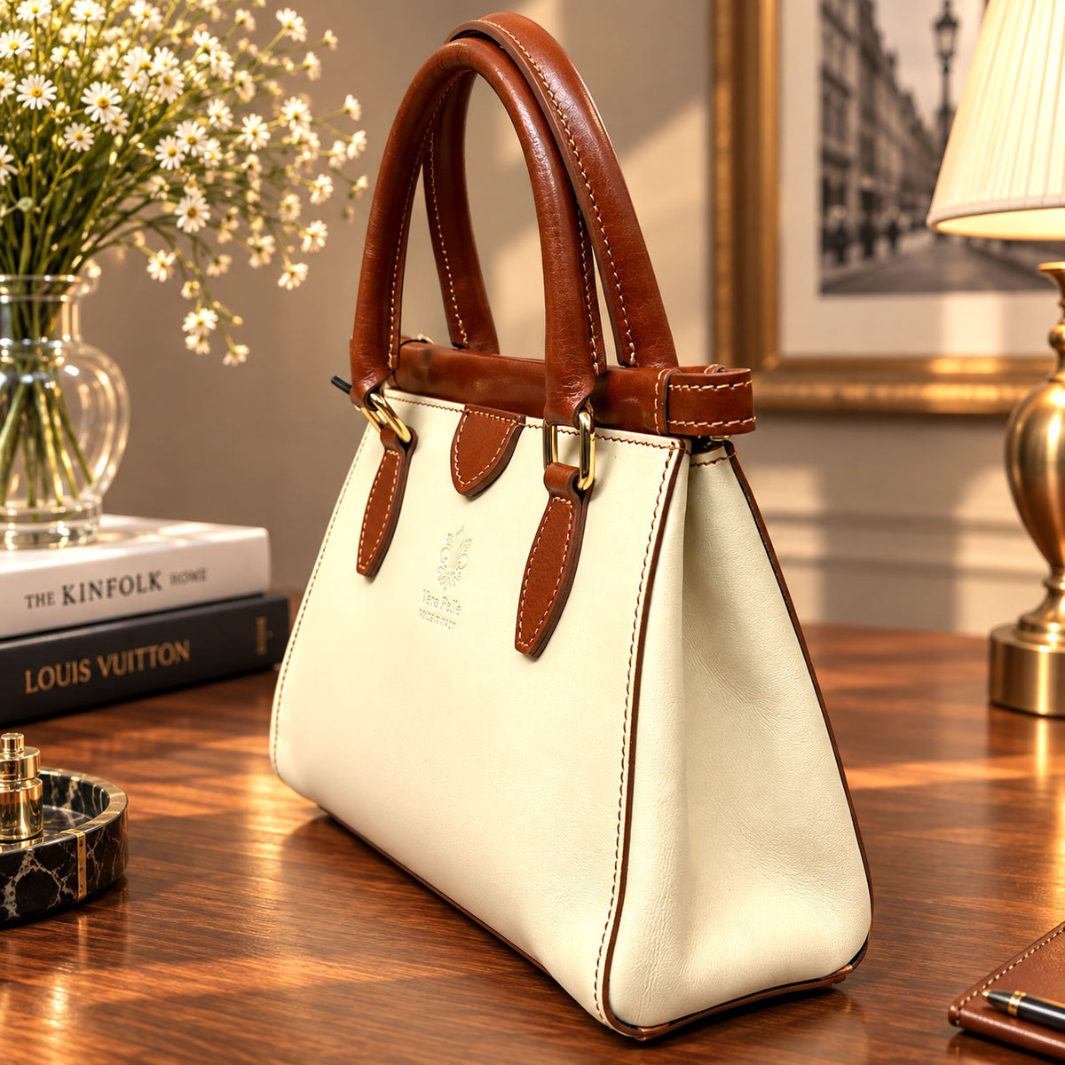 Ersilia Hand-Dyed Leather Spring-Frame Satchel - view 2
