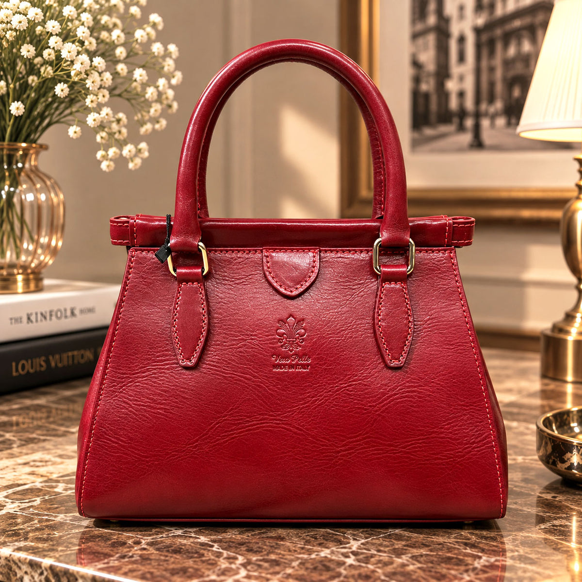 Ersilia Hand-Dyed Leather Spring-Frame Satchel - view 25