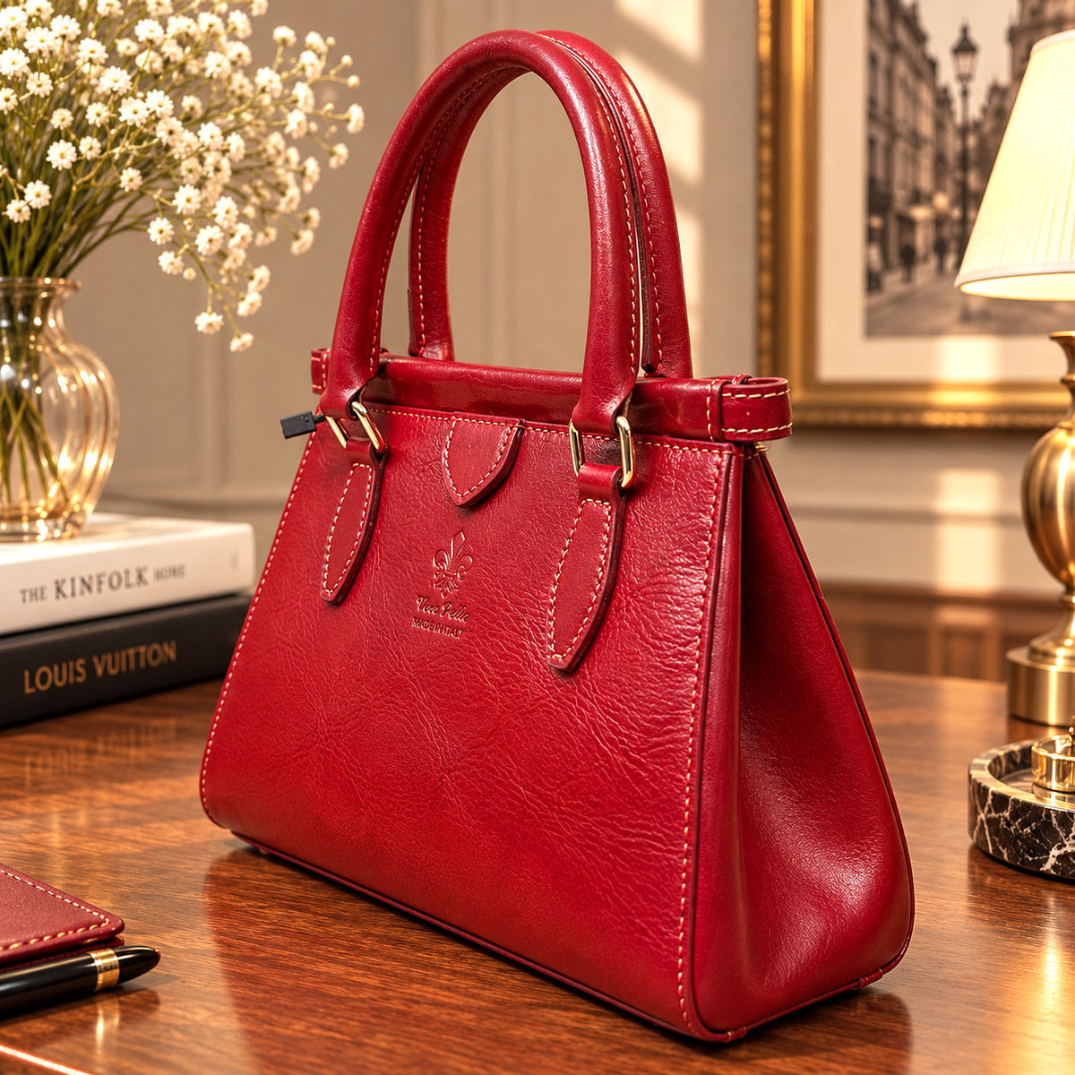 Ersilia Hand-Dyed Leather Spring-Frame Satchel - view 26